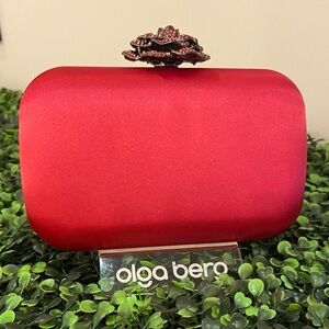 Olga Berg Scarlet Clutch with Floral Clasp